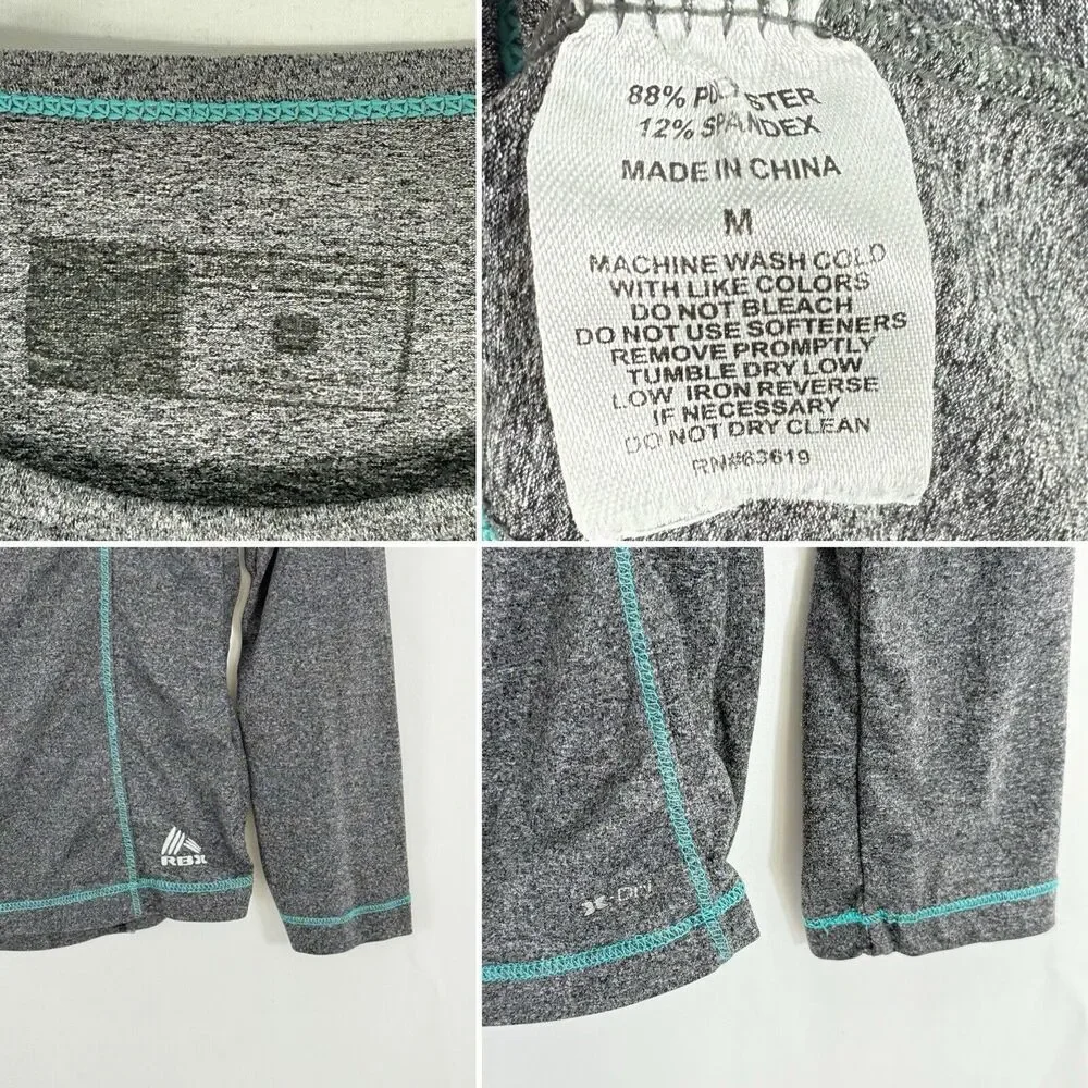 RBX Long Sleeve Shirt Performance Active Top Size M Gray Teal Trim